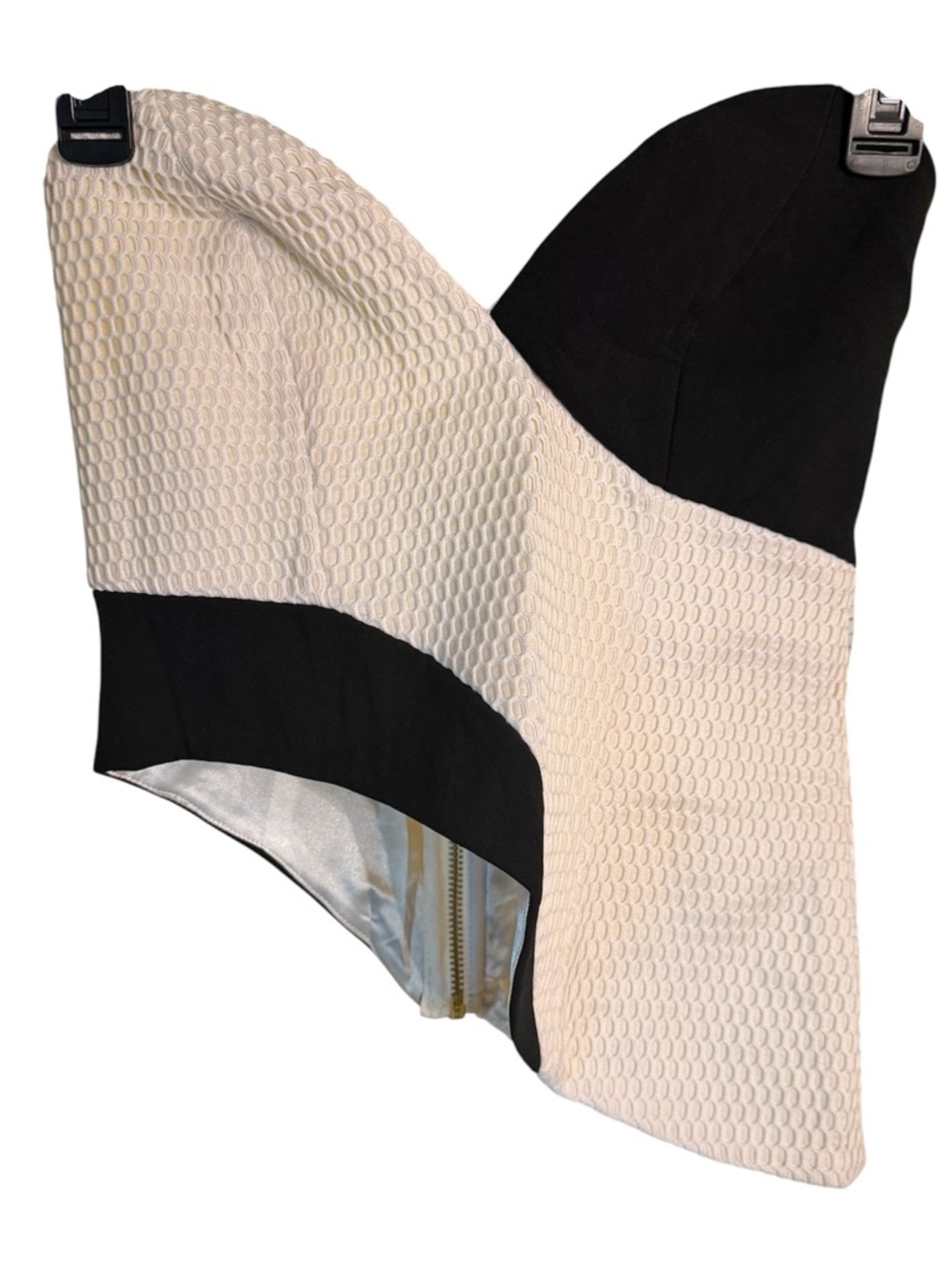 Sheike Black and White Color Block Asymmetrical Corset Top, size 8